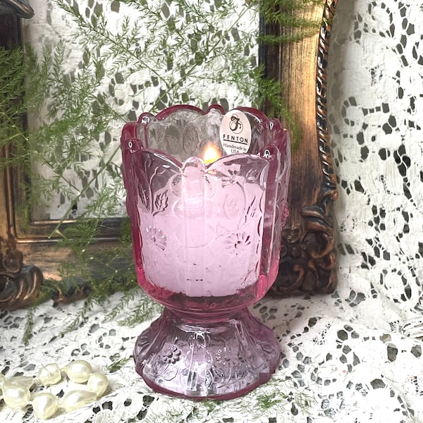 PINK Cranberry Pink Fenton Glass Candle Cup or Toothpick