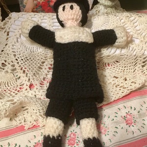 Handmade Chrocet Pilgrim Doll Vintage Hand made Crochet with Pants  Coat , Collar Hat.