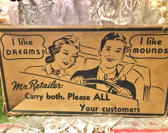 Very Old MOUNDS Cardboard CHOCOLATE Candy Bar Box!  Dreams, Mounds, Advertising, General Store