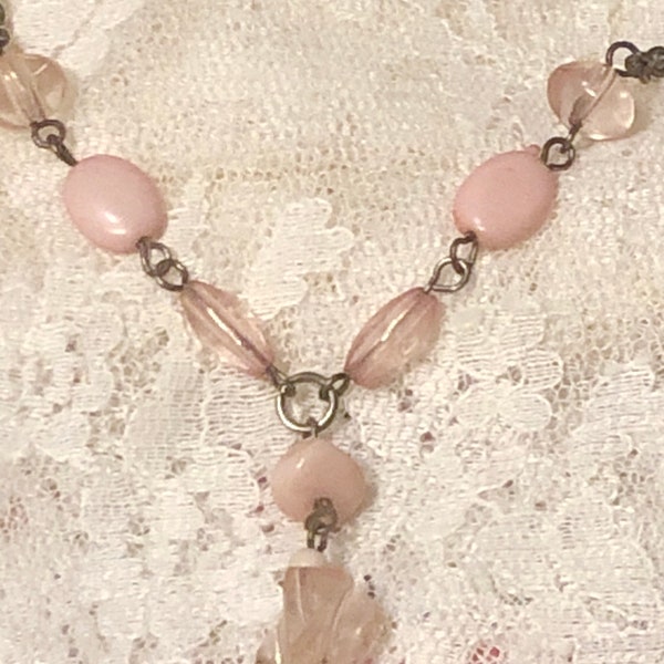 Sweet Pink Y Necklace~1970s Vintage