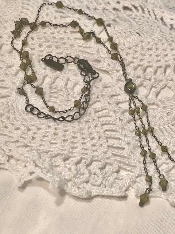 Sweet Vintage 1928 Necklace ~18” Green Beaded chai