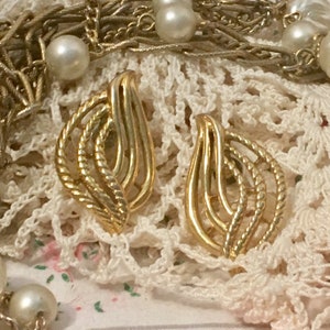 Signed Trifari Golden  Pierced Earrings Vintage Designer