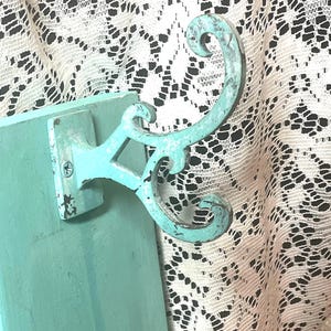 Aqua WALL HOOK Ornate Metal on Board , Hat Hook, Coat Hook , Towel Hook