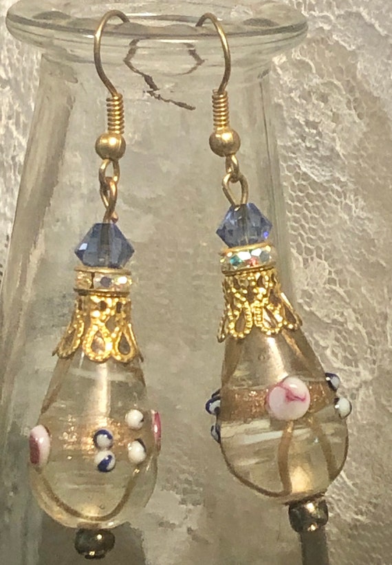 Beautiful Glass Lampwork Earrings,Blue Dangles, P… - image 5