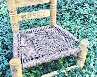 Happy Old Antique Mexican Childs Chair~ softly time worn yellow & red