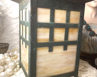 Slag Glass ,Arts & Crafts ,Mission Style ,Stained Glass Lamp Shade, Light Fixture