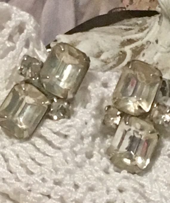 Emerald Cut Rhinestone Clip on Earrings Sparkle!