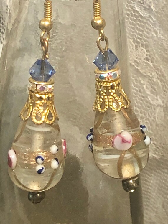 Beautiful Glass Lampwork Earrings,Blue Dangles, P… - image 7