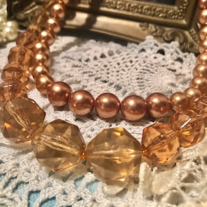 Gorgeous Peach &Pink Faceted Beads with Pearls ~Double Strand Necklace