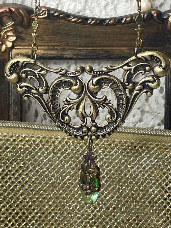 Gorgeous Antique Edwardian Green Necklace OOAK - image 8