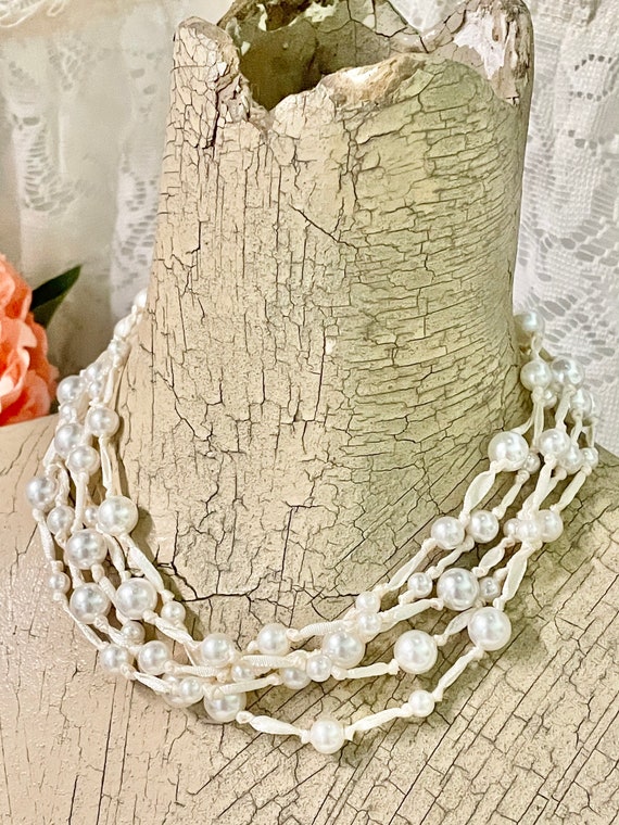 18” Pearl Necklace 5 Strands Satin Cord Feminine … - image 3