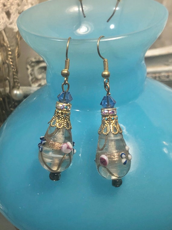 Beautiful Glass Lampwork Earrings,Blue Dangles, P… - image 8