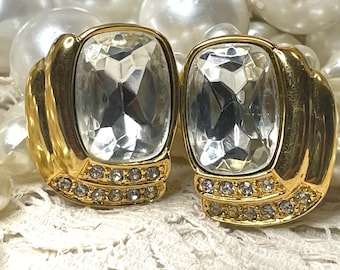Monet Golden Rhinestone Paste Earrings, Absolutely Beautiful Classic Vintage