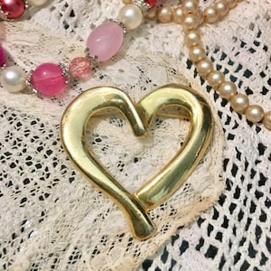 Golden Heart Brooch Chunky Thick