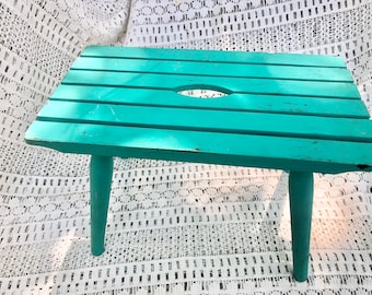Aqua Slatted Bench Stool,60s/ 70s Very Cool ! Mid Century