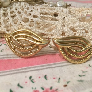 Signed Trifari Golden  Pierced Earrings Vintage Designer