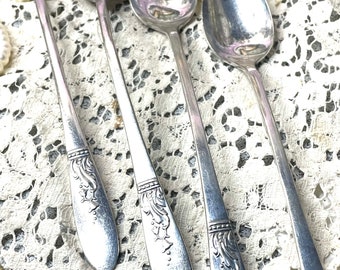 Cool set of 4  Antique Silver Iced Tea Spoons ~