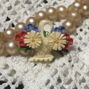 Carved Brooch Celluloid  Flower Basket Bouquet