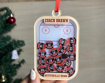 Personalized Hockey Team Ornament with Custom Coach Name and Player Jerseys, Hockey Rink Christmas Ornament, Team Gift Idea