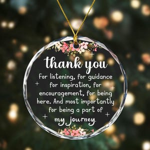Thank You Ornament Gift – Personalized Crystal Keepsake with Floral Design, Appreciation Gift for Teachers, Mentors, Friends & Coworkers