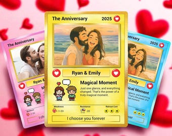 Personalized Love Trading Card – Custom Photo Anniversary Card, Pixel Art Couple Gift, Romantic Custom Keepsake for Him or Her