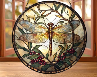 Personalized Dragonfly Stained Glass Suncatcher, Nature Window Hanging, Dragonfly Art Decor, Gift for Garden Lovers, Handmade Style