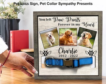 Personalized Dog Collar Keepsake Frame, Pet Memorial Shadow Box, Loss of Dog Sympathy Gift, Rainbow Bridge