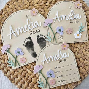 Personalized Baby Name Birth Sign with 3D Flowers – Custom Wooden Nursery Decor for Girls, Baby Shower Gift, Kids Room Wall Name Plaque