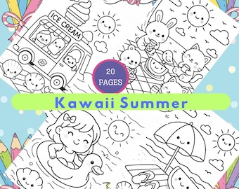 Kawaii Summer Coloring Pages for Kids: Beach & Picnic Printables (PDF)