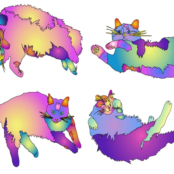 greeting cards 6 mixed rainbow cat