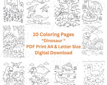 Dinosaur Coloring Pages for Kids – 10 Printable Scenes (PDF)
