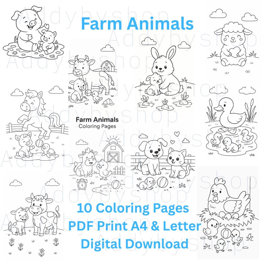 Farm Animals Coloring Pages – Printable Kids Activity (PDF) - Etsy