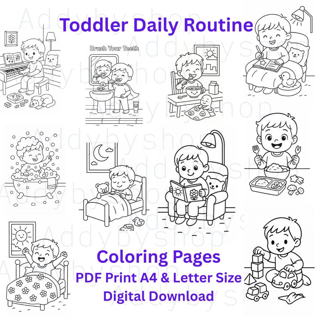 Colorable Routine Circle Toddler Daily Routine Coloring Pages: 10 Printable Activities (PDF ...