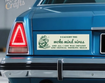 Funny Woke Mind Virus|Car/Bumper Sticker AND Magnet|Retro Empathy Frog|Liberal Leftist Social Justice & Critical Skills|Waterproof Premium