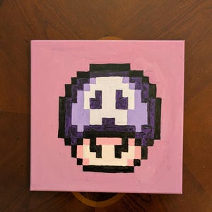 Poison Mushroom - Super Mario Bros. - 8-bit Pixel Art Acrylic Canvas Painting