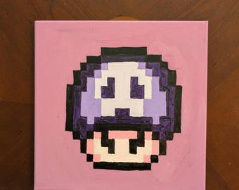 Poison Mushroom - Super Mario Bros. - 8-bit Pixel Art Acrylic Canvas Painting
