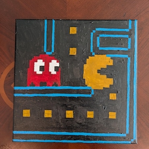 Pacman - Pac-Man Arcade - 8-bit Pixel Art Acryl Gemälde auf Leinwand