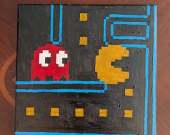 Pacman - Pac-Man Arcade - 8-bit Pixel Art Acrylic Canvas Painting
