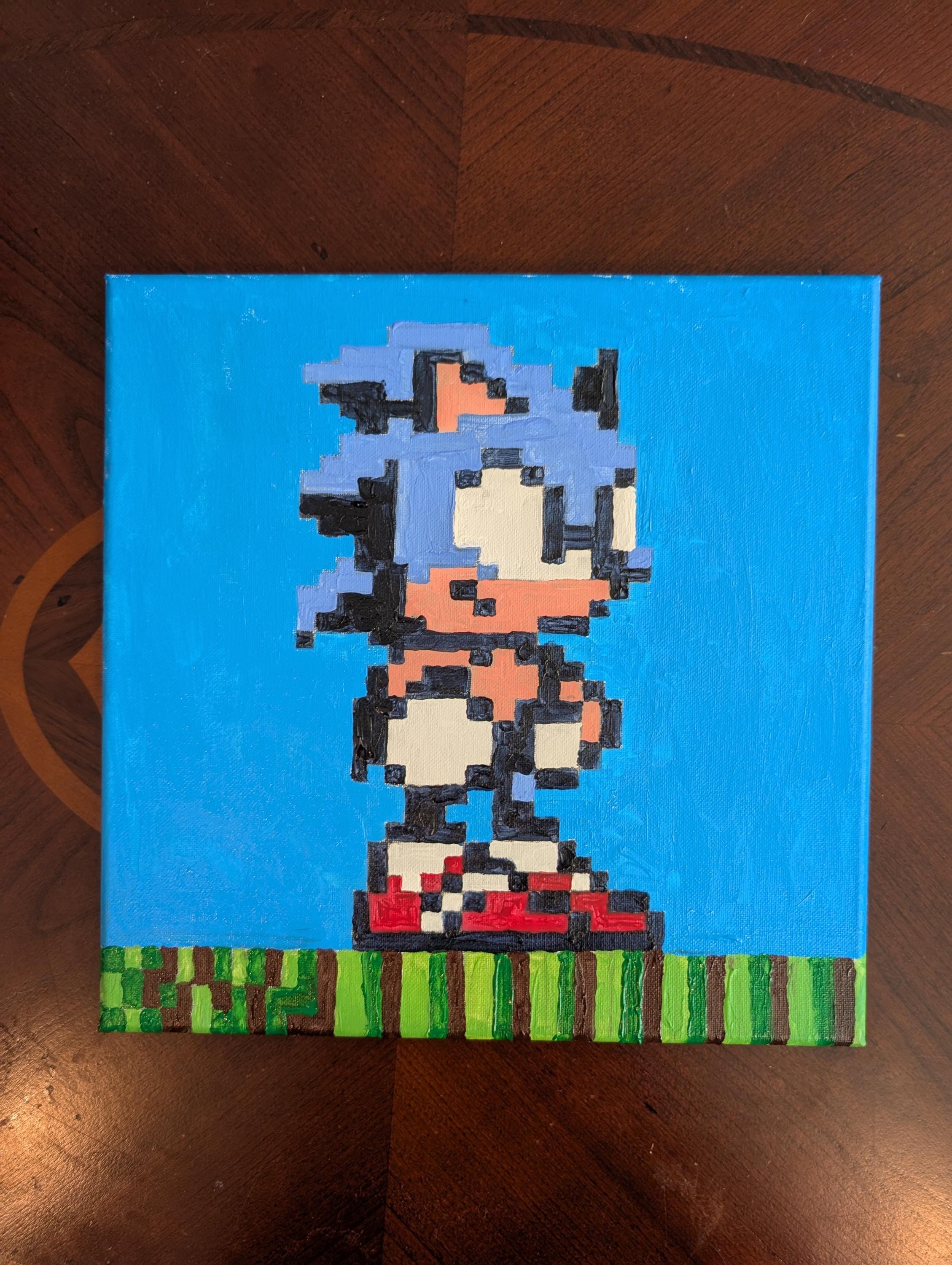 Sonic the Hedgehog - Sonic - 8-bit Pixel Art Acrylic Canvas Painting