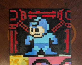 Mega Man - Megaman Unlimited - 8-bit Pixel Art Acrylic Canvas Painting