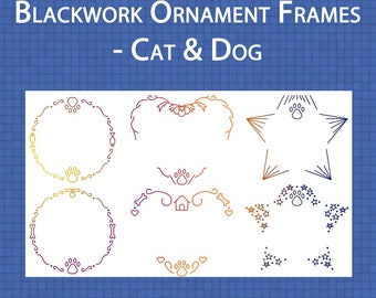 Blackwork Ornament Frames: Cat & Dog - Cross Stitch Pattern