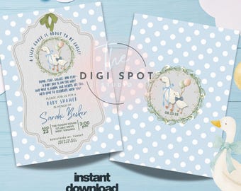 A Silly Goose Is About to Be Loose Baby Boy Shower Invitation | Editable Canva Template