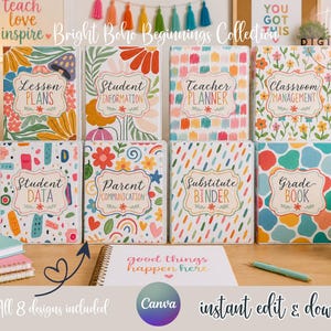Editable Bright Boho Teacher Notebook Binder Covers | Classroom Organization | Instant Download