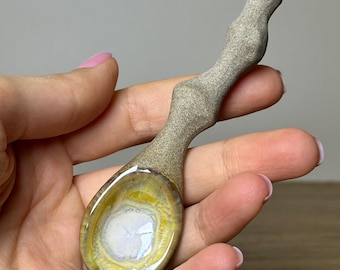 Handmade Ceramic Spoon with Natural Stone Texture 10 cm