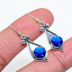 Blue Sapphire Gemstone Solid 925 Sterling Silver Jewelry Earring, Drop Dangle Earring, Wedding Gift , Gift for Her,Beautiful Earring Jewelry