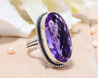 Purple Alexandrite Sterling Silver Ring: Adjustable Handmade Elegant Anniversary Gift