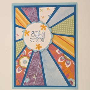 Carte de rétablissement bleue Sunburst – Carte de voeux estampée à la main, Stampin' Up !
