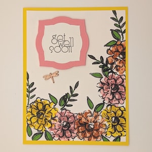 Carte de rétablissement Fleurs et libellule – Carte de voeux estampée à la main, Stampin' Up !