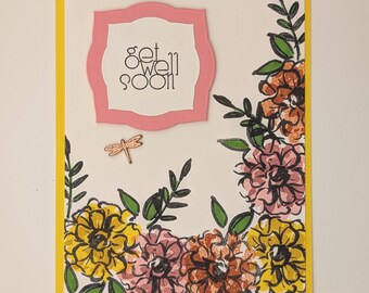 Flowers & Dragonfly Get Well Card – Handstamped Greeting Card, Stampin' Up!