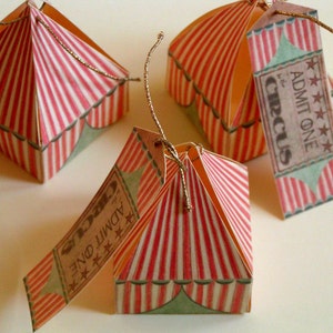 Little Circus Tent Gift Box printable make at home for party favors weddings Christmas small gifts read listing for size and colour info